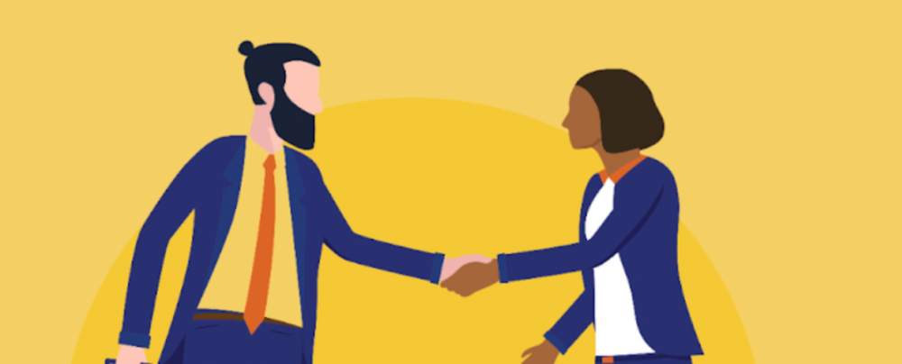 Graphic of two professions in suits shaking hands