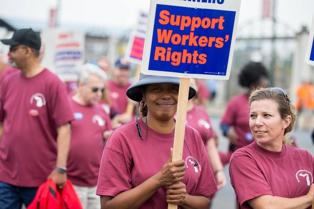 Debbie Stabeno Marches on Labor Day, Support Worker's Rights demonstration photo, credit Wikimedia Commons
