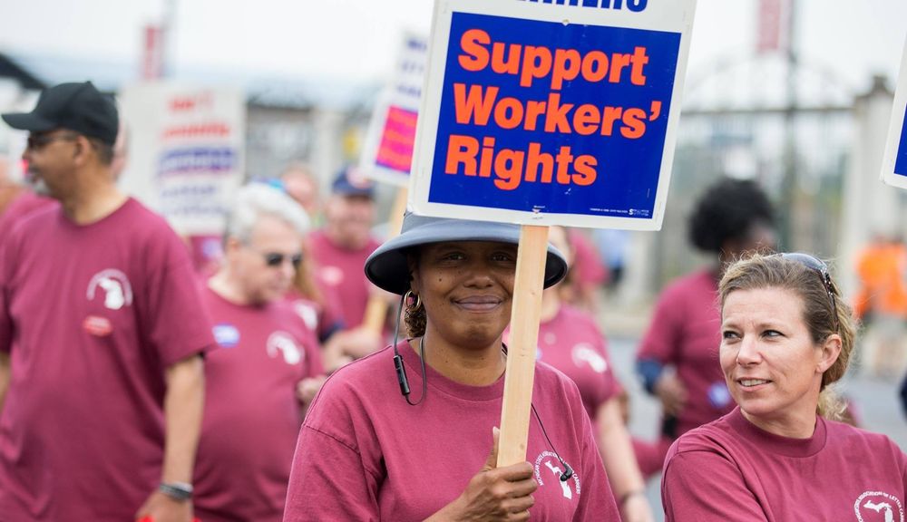 Debbie Stabeno Marches on Labor Day, Support Worker's Rights demonstration photo, credit Wikimedia Commons
