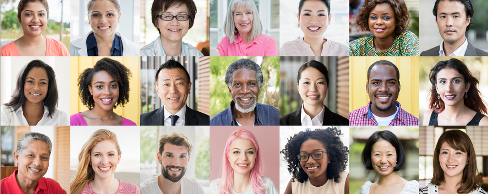 Collage of diverse smiling faces