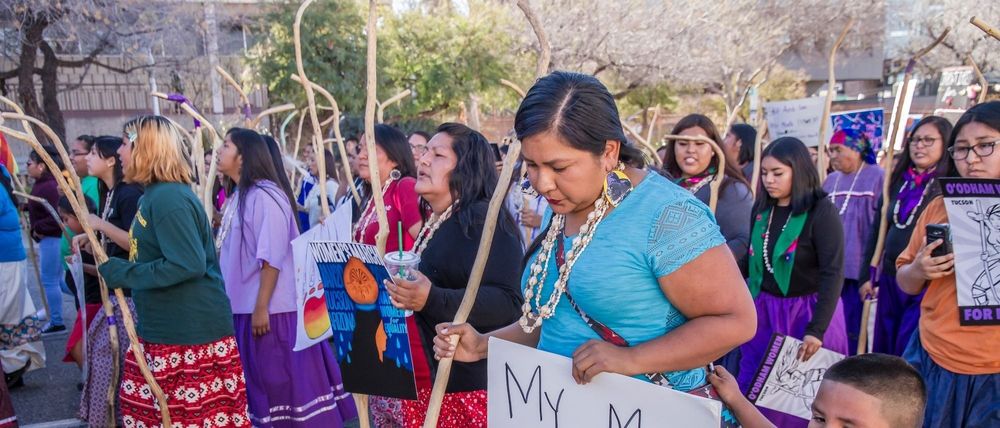 Native women at a demonstration